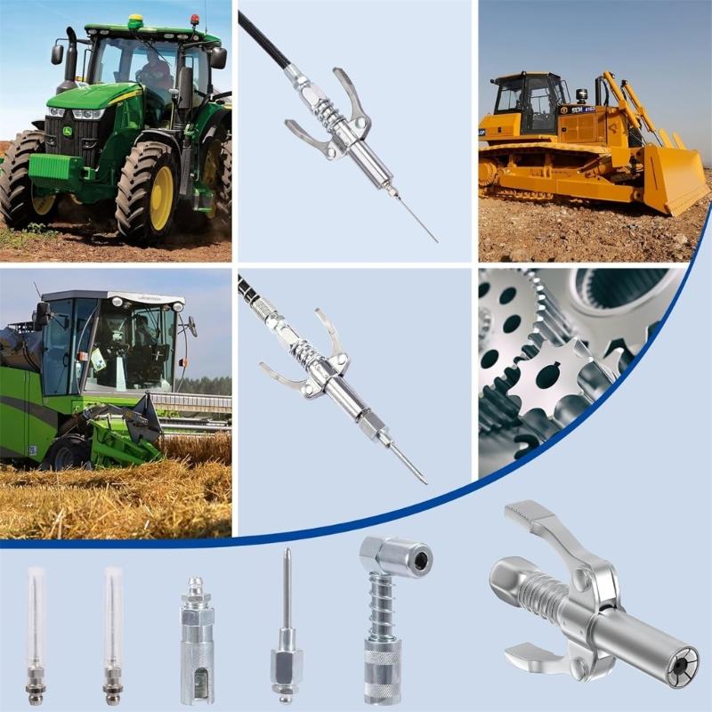 Grease Guns Needle Nozzle Couplers Adapter Lubrication Tool with Double Handle for Hard to Reach Fittings Repair Shops