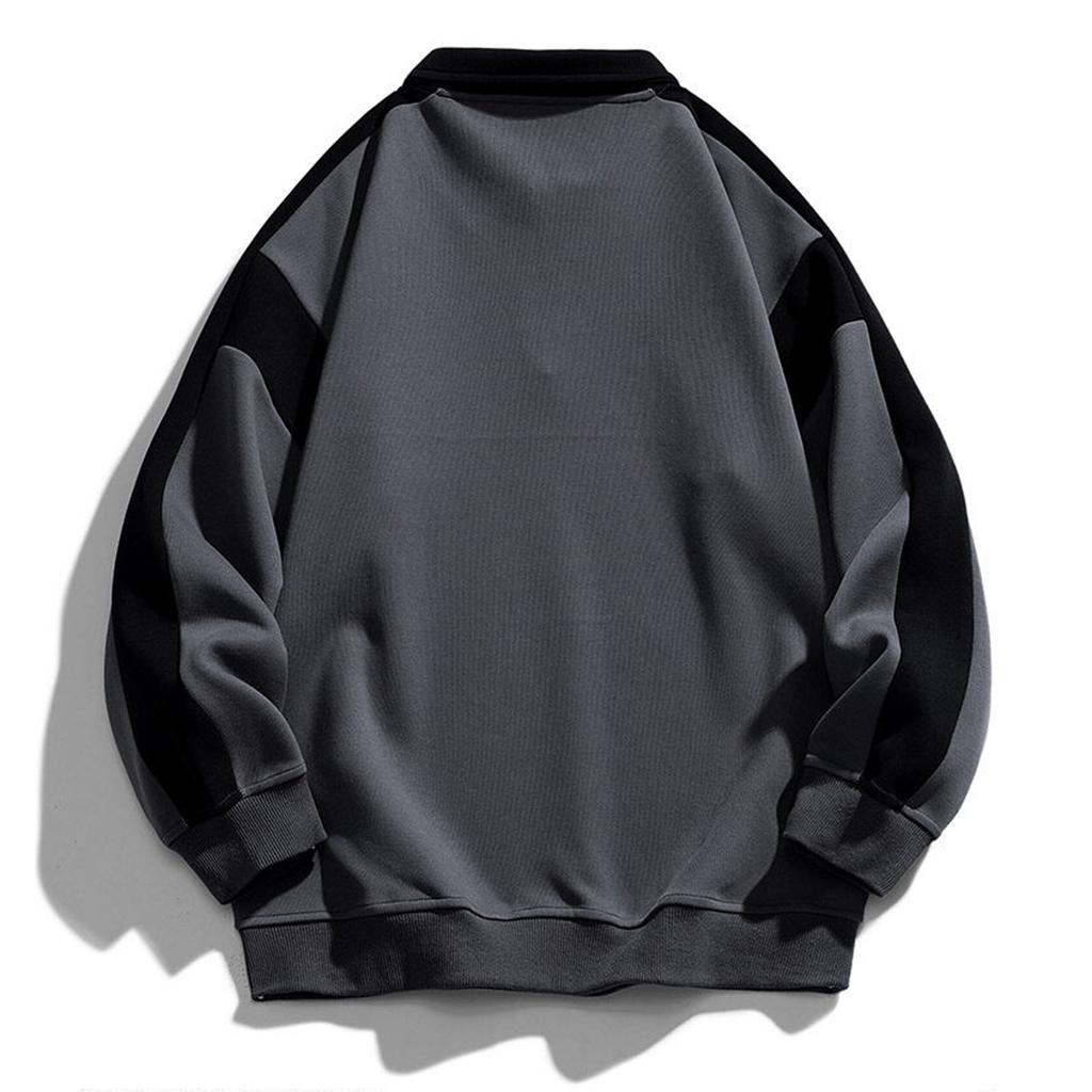 Men's Retro Color Block Half-Zip Sweatshirt with Collar Long Sleeve Loose Fit Casual Pullover