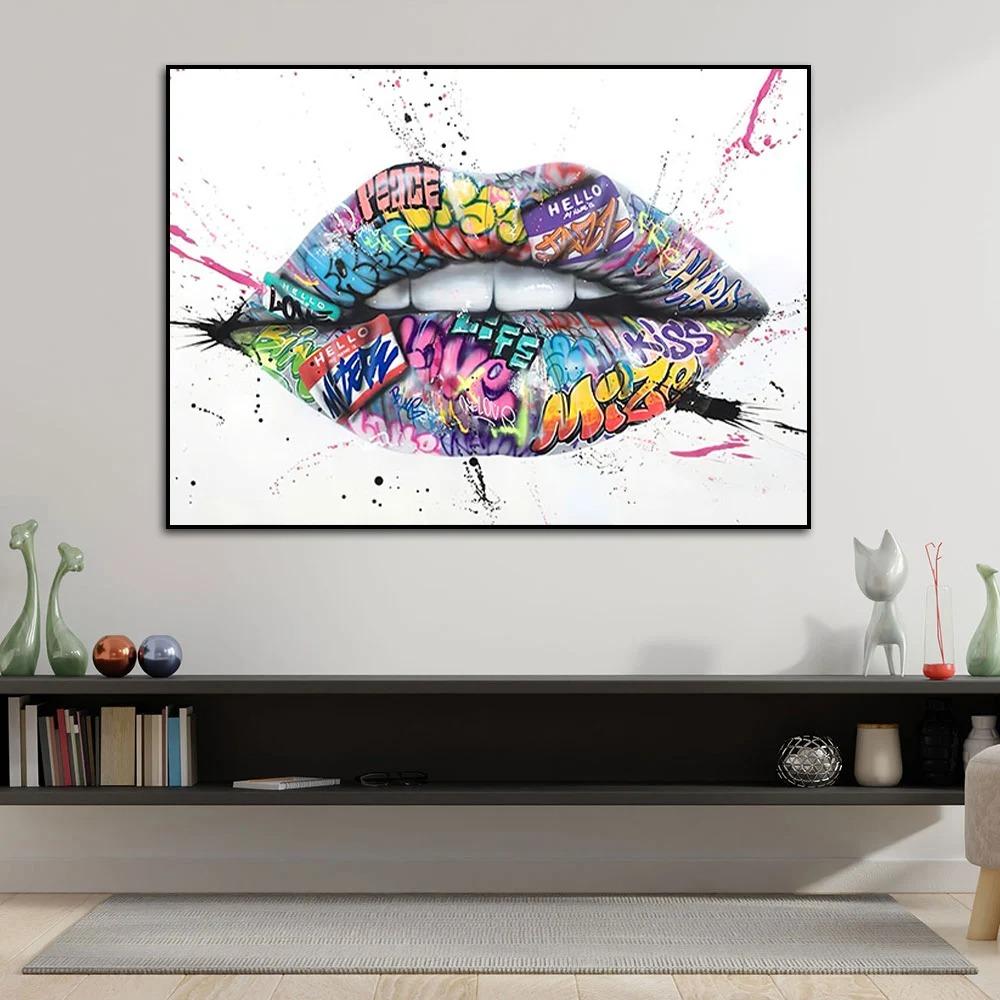 Posters Print Wall Art Painting Home Decor Sexy Women Red Lips Waterproof Canvas Paintings Picture for Living Room Decoration