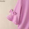 ZANZEA Women Casual Round Neck Loose 3/4 Sleeve Blouse