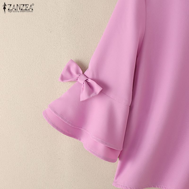 ZANZEA Women Casual Round Neck Loose 3/4 Sleeve Blouse