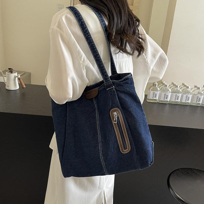 Damen-Umhängetasche mit großem Fassungsvermögen, Denim-Einkaufstasche, Schultasche
