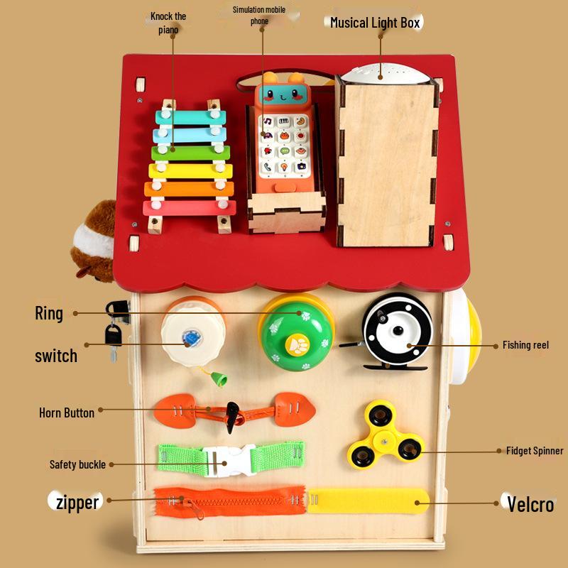 Montessori Wooden Busy House: Educational Cognitive Development Toy for Infants & Toddlers