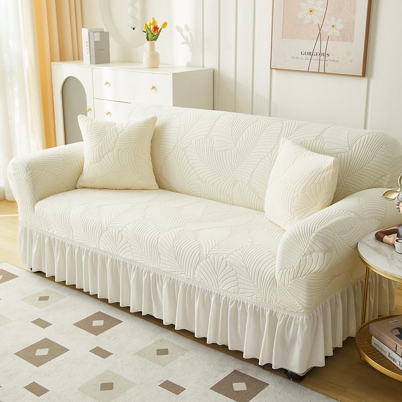 Tree Leaves Jacquard Elastic Sofa Cover With Skirt All-Inclusive Sofa Cover for Living Room 1/2/3/4 Seater