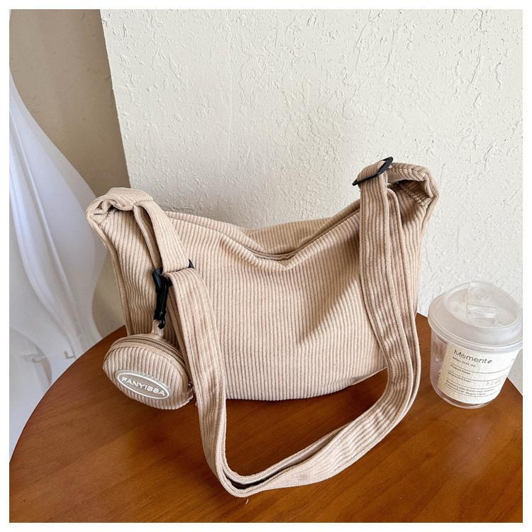 Stylish Tote Bag With Coin Purse Urban Minimalist Fashion Soft Corduroy Material Various Colors