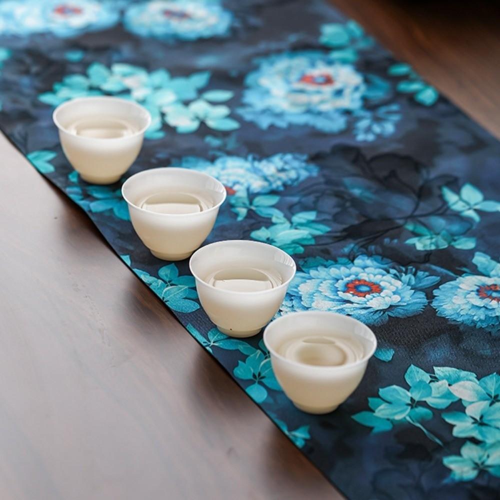 Vintage Zen Table Runner Double Sided Chinese Style Tea Ceremony Table Runner Handmade Waterproof Long Tablecloth
