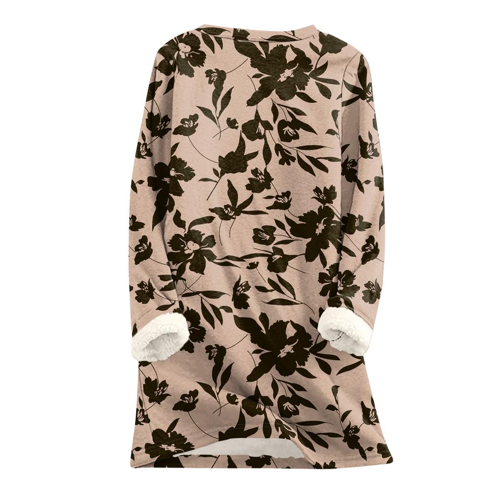 Top da donna a girocollo con stampa in cashmere felpato spesso caldo a maniche lunghe