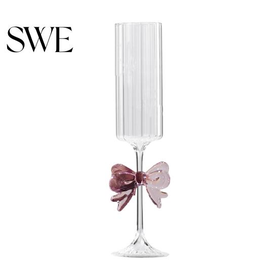 3D Butterfly Decoration Wine Glass Champagne Flutes with Pink Faux Crystal Wedding Party Anniversary Glasses