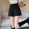 A-Linienförmige Schwarze Wollshorts mit Hohem Bund für Damen - Vielseitiger Herbst-/Winter-Stil 2025