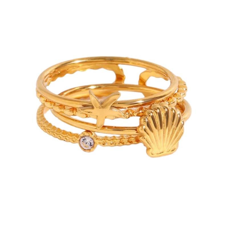 3pcs/Set Elegant 18K Gold Color Adjustable Size Threaded Ring Accessory Stylish Finger Accessories for Fashionistas