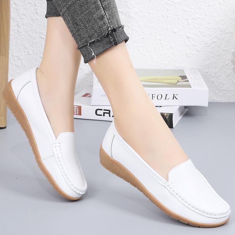 

Large Size Women s Shoes Four Season Flat Single Shoes Genuine Leather Beans Shoes Middle-aged and Elderly Soft Sole Mother s Shoes 44