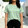 Casual Basic Plaid Short Sleeve Cotton Tee Round Neck, Comfy Breathable, Fresh Color, Versatile for Daily Commute & Casual Wear