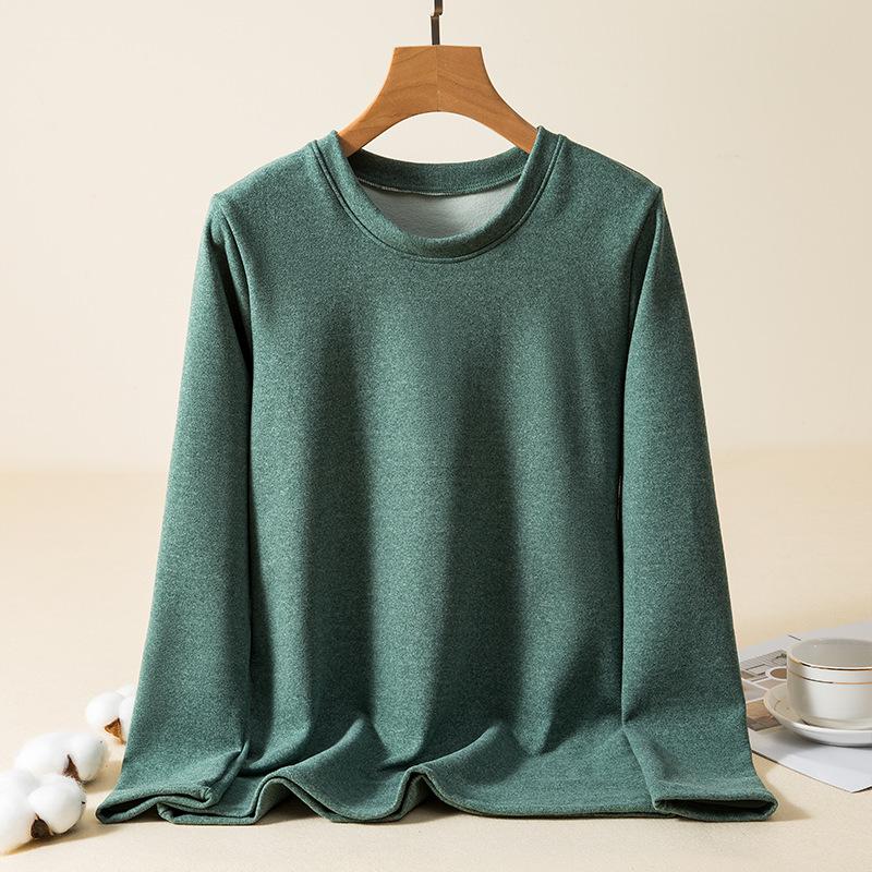 Large Size Loose Round Neck Casual Women's Autumn Winter Warm Long Sleeved T-shirt with Thick Velvet Lining for Autumn Home Wear