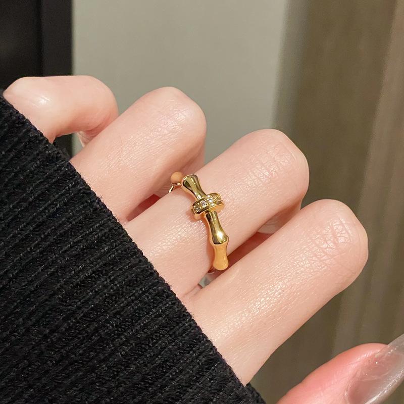 Medieval Retro Niche Bamboo Joint Open Ring Enamel Dripping Oil Landscape Adjustable Ancient High-End Accessories Women Adjustable opening