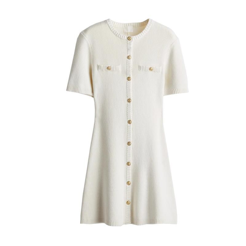 Spring New Women's Clothing Fashion Style French Rib Knitting Round Neck T-shirt Shory Style Dress 1229076