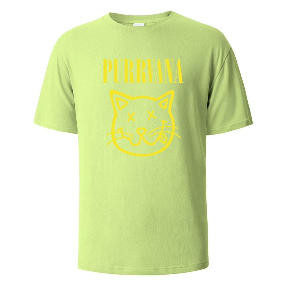 Purrvana Cat Head Print TShirt Summer Tees For Men Women 100 Cotton Oneck Oversize Casual Short sleeved Tops