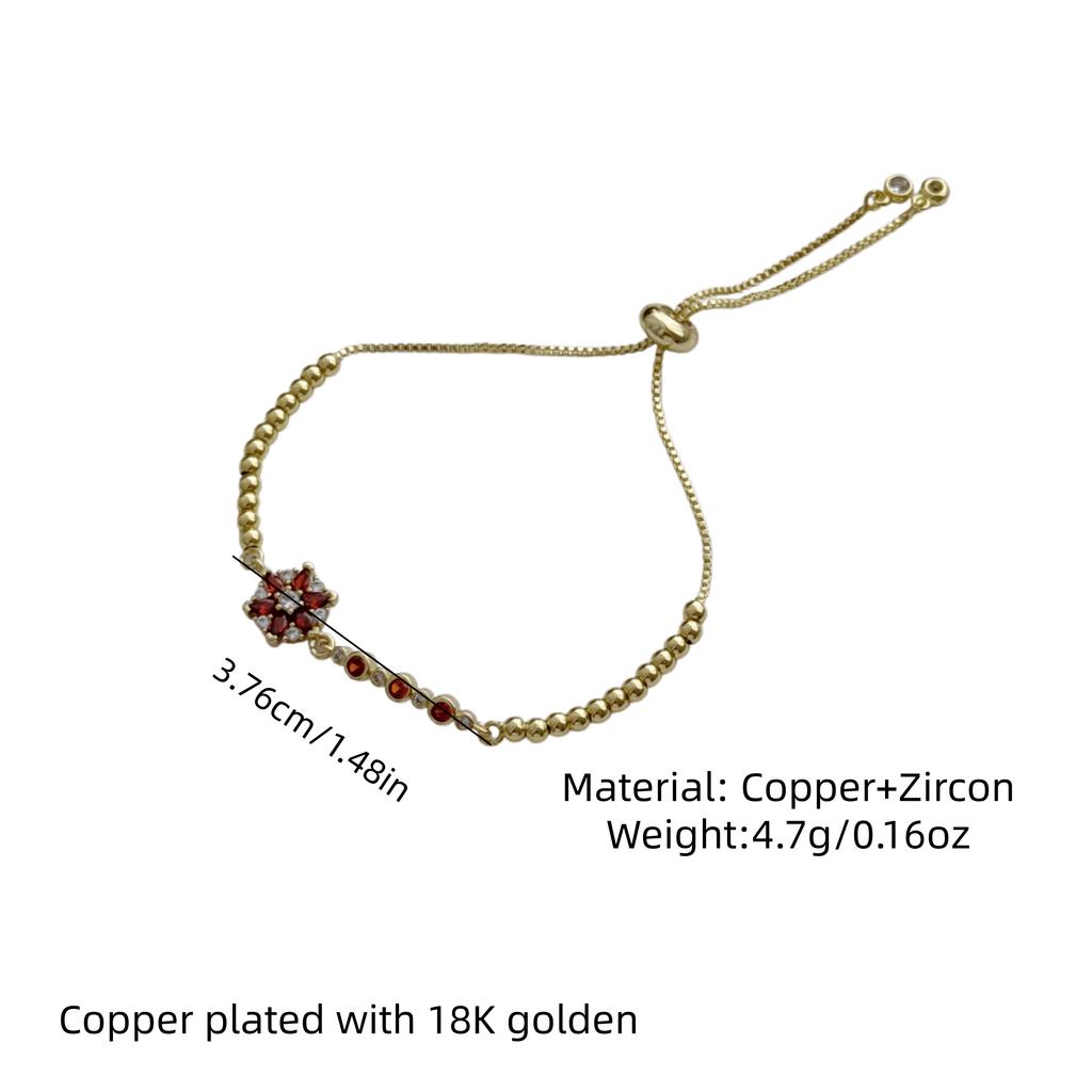 RY Copper Plated 18K Gold Flower Geometric Connector Bracelet Gold Ball Chain Adjustable Length Fashion Jewelry