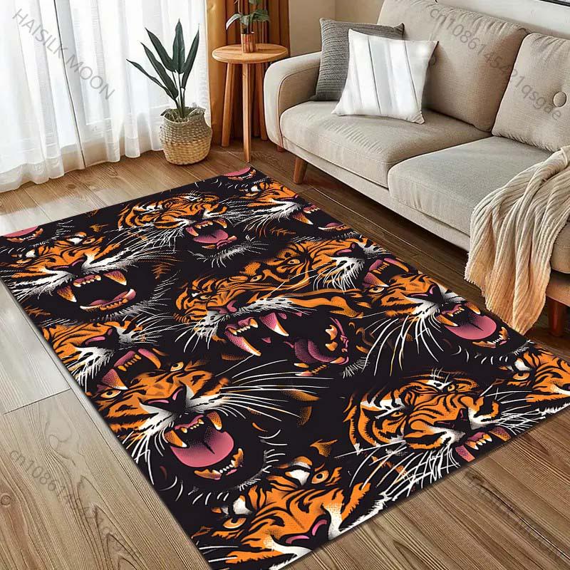 1PC Roaring Tiger Head Print Carpet for Bedroom Living Room Bedside Sofa Floor Mat Modern Home Decor Area Rug for Gifts