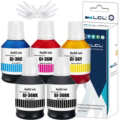 LCL Compatible Ink Bottles for Canon and 2BK Compatible with Maxify and GX5530 Printers GI36, GI-36 BK, GI-36BK, GI-36C, GI-36M, GI-36Y (5-Pack