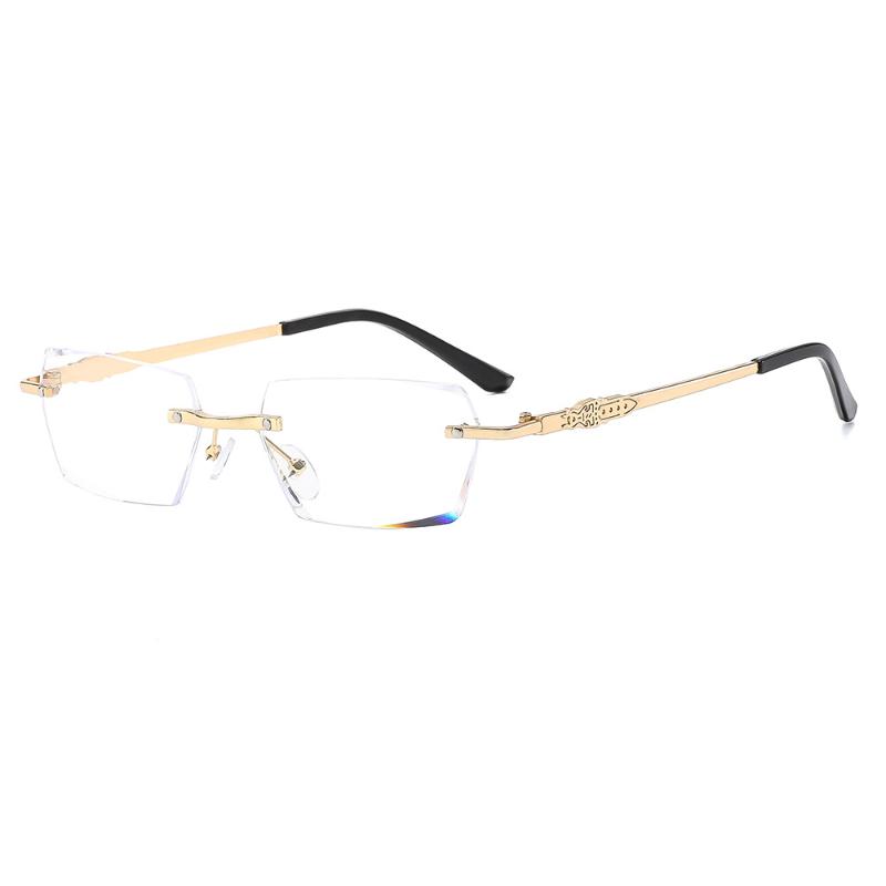 

Unisex Eyeglasses Metal Frame Rimless Square Reading Glasses Women Men Business Style Far Middle Aged and Elderly Sight Eyewear anti-blue light золотий