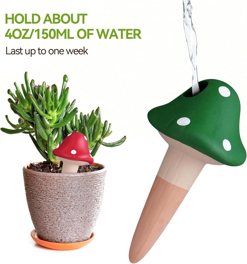 4PCS Terracotta Self Watering Stakes Mushroom Shape Self Watering Globes Plant Watering Stakes Drip Irrigation Watering Devices