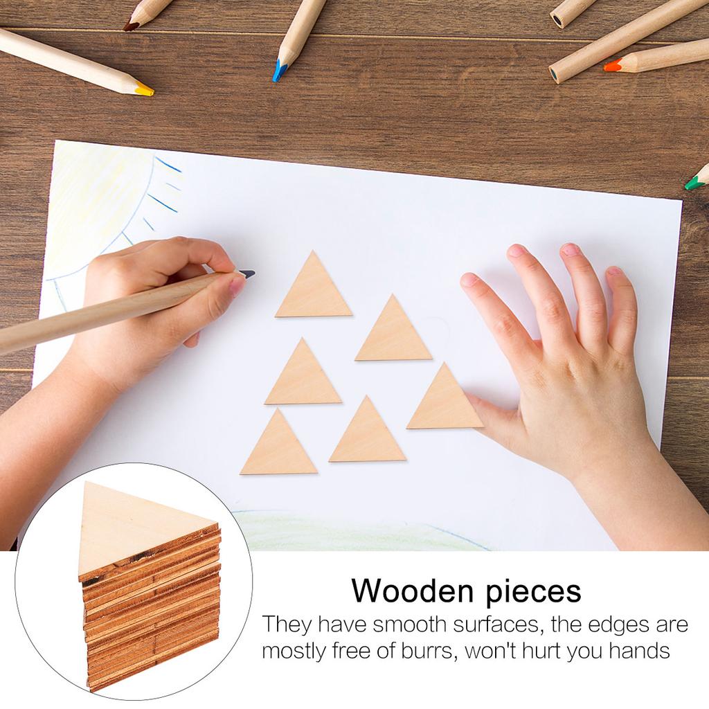 60Pcs DIY Wooden Cutouts Triangle Shaped Craft Blanks Smooth Finish Unpainted Wood Pieces for Homemade Ornaments Decor