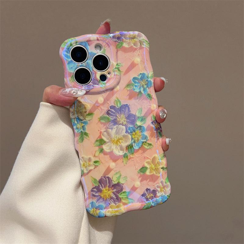 

Роскошный чехол Premium Blue Light Twist Frame с изображением масляной живописи в виде цветка для iPhone 16 Pro Max 15 14 Plus 13 12 Pro 11, защитный чехол от падения iPhone 11 розовый