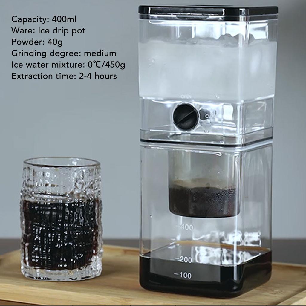Ice Drip Coffee Pot Speed Adjustable 400ml Portable Ice Drip Cold Brew Pot for Coffee Making