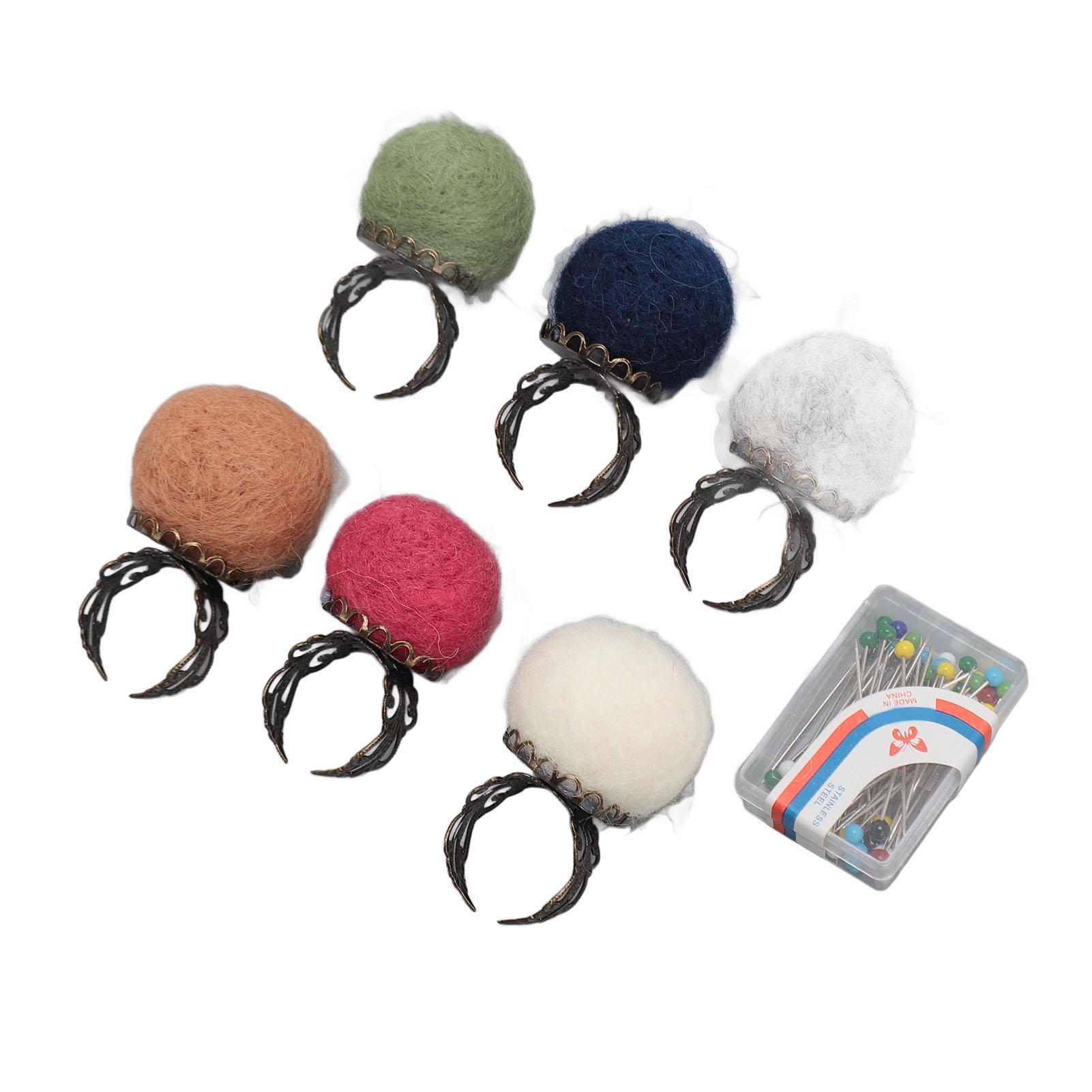 

6 шт. войлочных колец-подушечек для булавок с тканевыми булавками, винтажные легкие подушечки для булавок на палец для рукоделия естественный