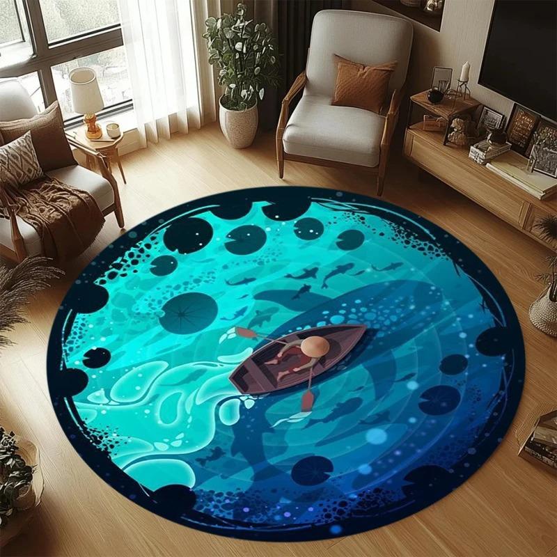 The Charming Highland Cow Round Carpet Featuring A Pink Floral Design Is Suitable for Decoration In Living Rooms Bedrooms