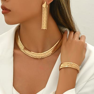 3-teiliges Schmuckset 14K vergoldet Klassischer Punk-Stil, Eisenmetall, Alltags- und Partykleidung, Vielseitig für alle Jahreszeiten