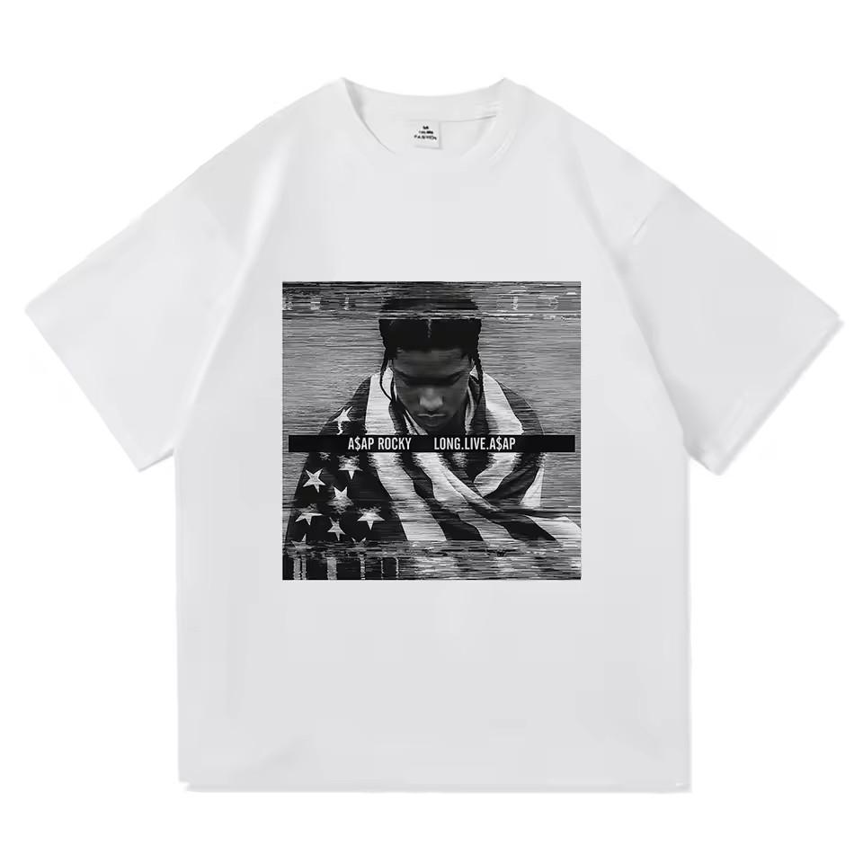 

2026 Asap Rocky Aesthetic Daily Men Clothing Mens New ShortSleeved RoundNeck Printed Retro TShirt S