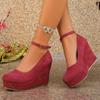 2026 Spring Autumn New Wedge Heels Pumps Fashion Round Toe Platform Suede Casual Women Shoes 10cm High Heels Solid Single Shoes