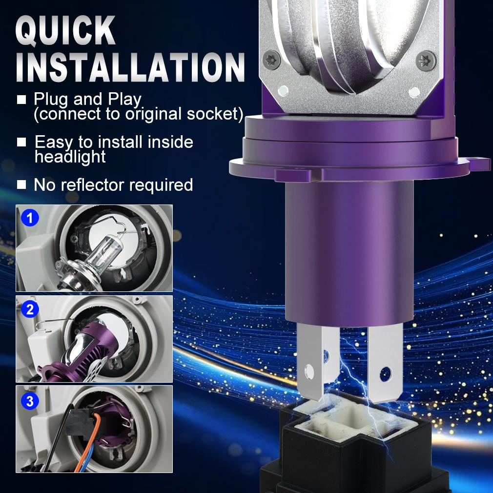 2 Stück Dual-Linse H4 LED Scheinwerferlampen Mini Projektorlinse LED HB2 9003 Autolampe Motorradscheinwerfer Fern-/Abblendlicht LHD 100W 40000LM Plug& Play