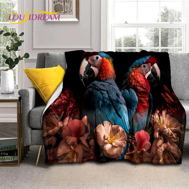 Niedliche Traumvögel Papagei Pfau Cartoon Weiche Flanelldecke für Bett Schlafzimmer Sofa Picknick, Tagesdecke für Draußen Freizeit Geschenk