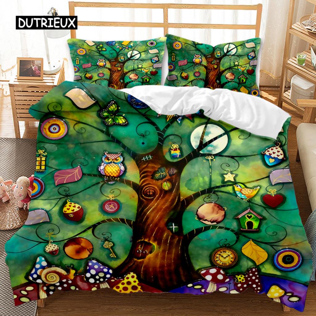 Träd Påslakan Bohemisk Skog Lyckoträd Täcke Örngott Sängkläder Set Twin Dubbel Queen King Size Polyester Täcke