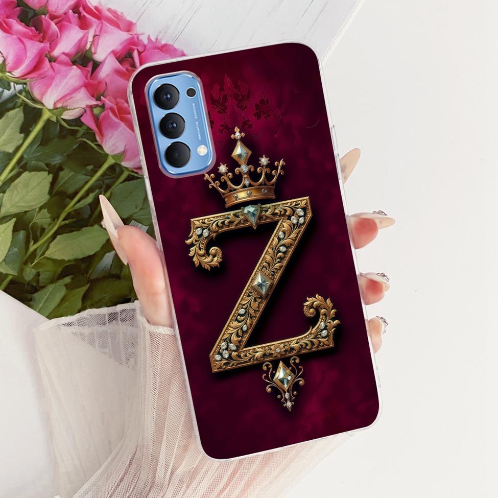 Transparent Für Oppo Reno4 4G Hülle CPH2113 Luxuriöse Krone A-Z Buchstaben 2D Flaches Muster Weicher Bumper Für Oppo Reno 4 4G Handyhülle