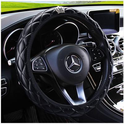 Potah na volant do auta s diamantovou korunou, měkká kůže, bez vnitřního kroužku, elastický pásek, rukojeť