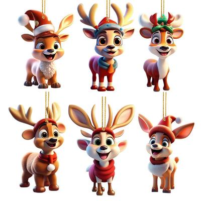 2025 New Deer Christmas Tree Decoration 2D Acrylic Decorative Animal Hangings Ornaments Xmas Toys Ornament Hangs