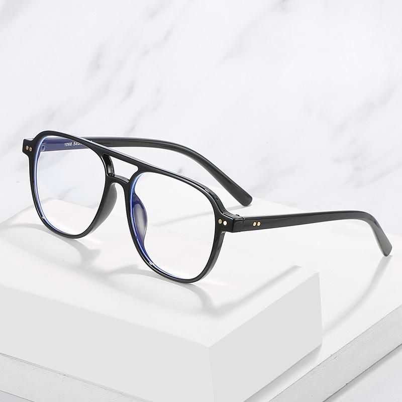 Double Beam Pilot Glasses Frame Anti-Blue Transparent Frame Tr90 Glasses Men'S And Women'S Rivets Decorative Flat Glasses
