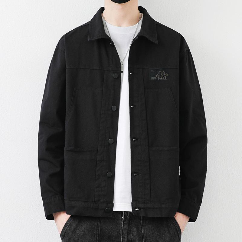 Spring Men's Simple Cotton Solid Color Long Sleeve Tooling Shirt Korean Loose Sports Casual Fashion Shirt
