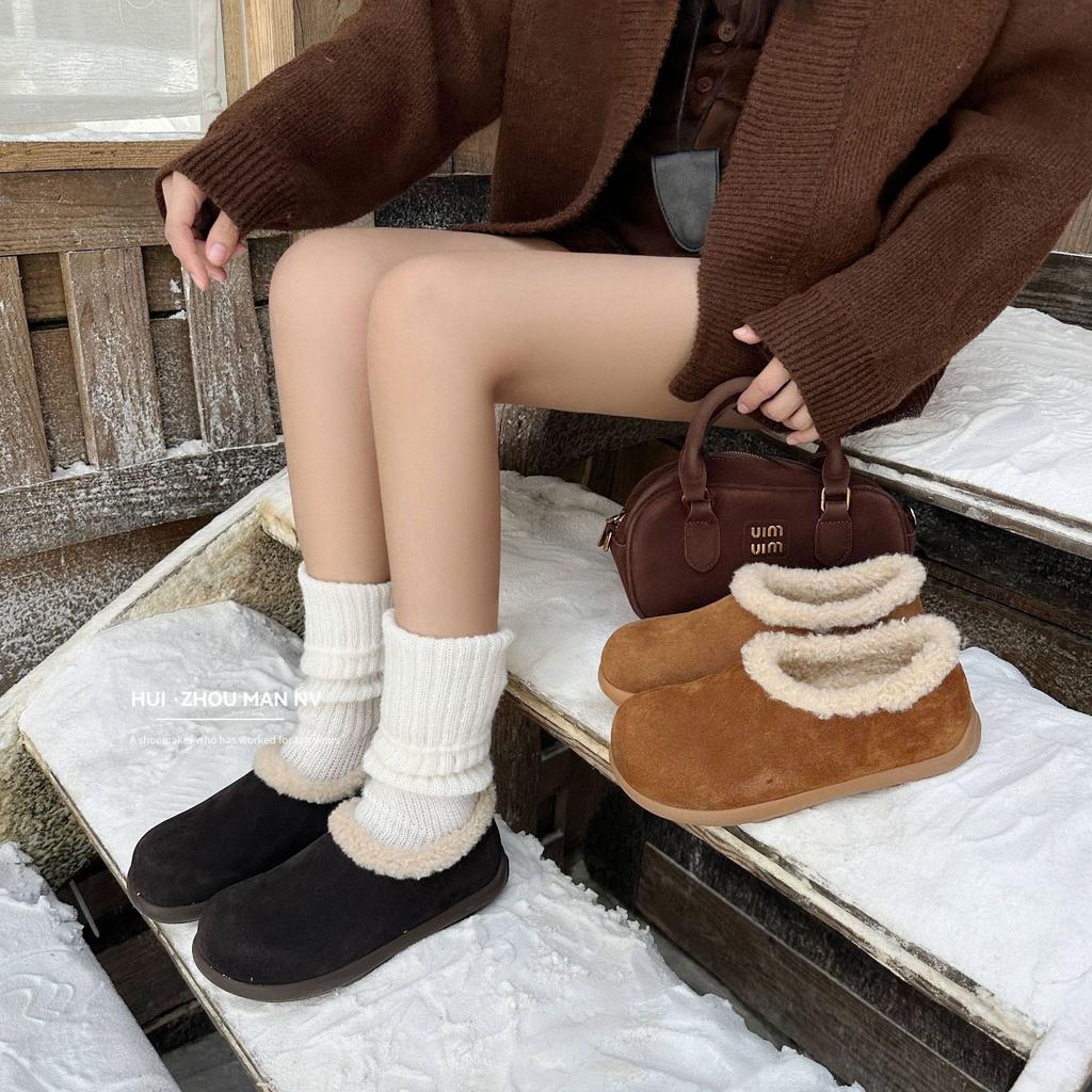 Wool Version~ Leather Retro Small Potato Velvet Boken Shoes Women's New Winter Warm Thickened Cotton Shoes Snow Boots
