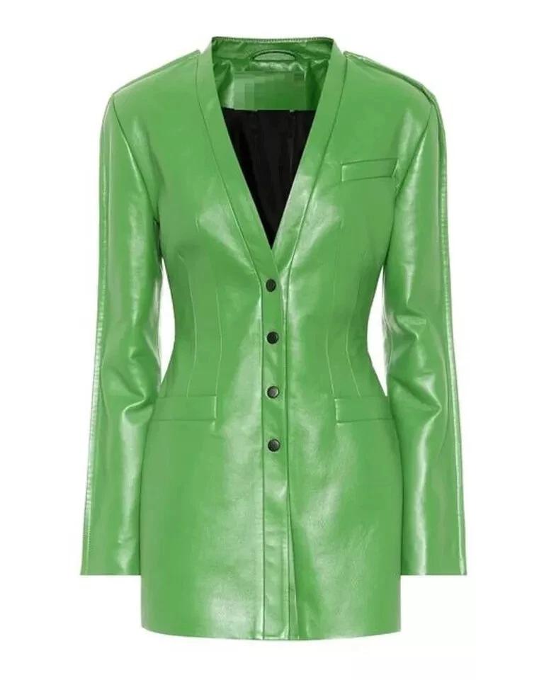 Dress Stylish Casual Handmade New Fashionable Party Green Women Genuine Leather