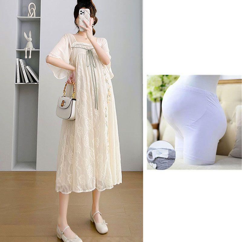Maternity Chiffon Embroidered Qipao Dress - Summer Style, Plus Size, Loose Fit