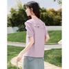 Si Shui Nian Hua Layered Round Neck Short Sleeve Blouse