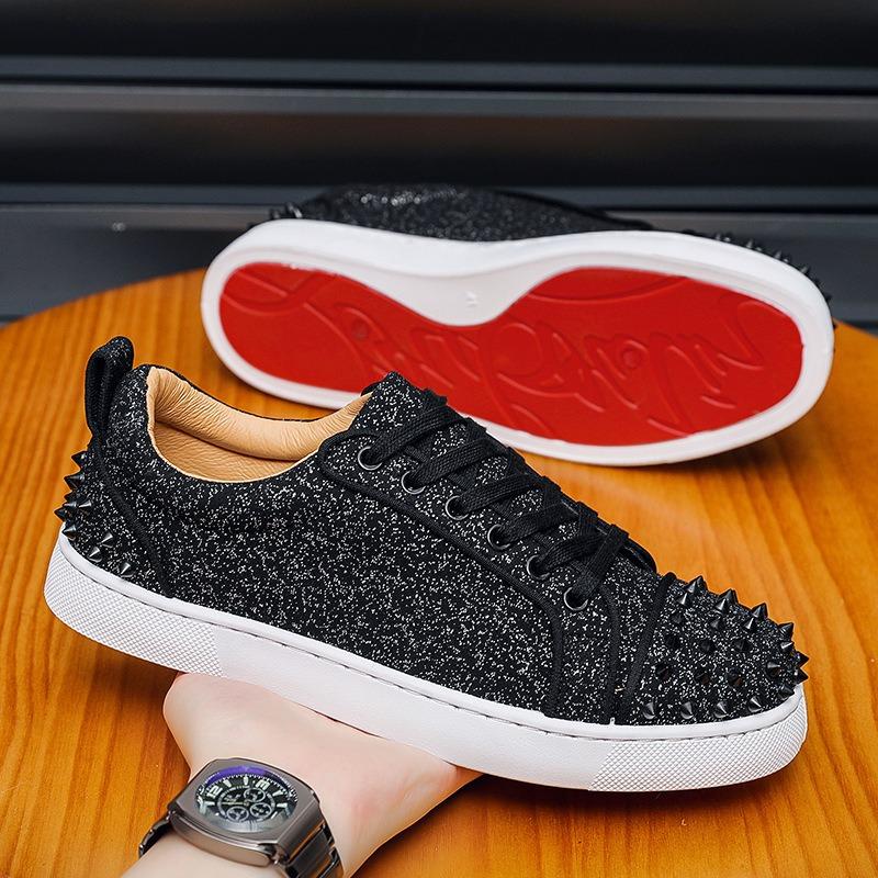 New Red-soled Men's Casual Rivet Board Shoes Fashionable Hot Diamond Trendy Men's Shoes