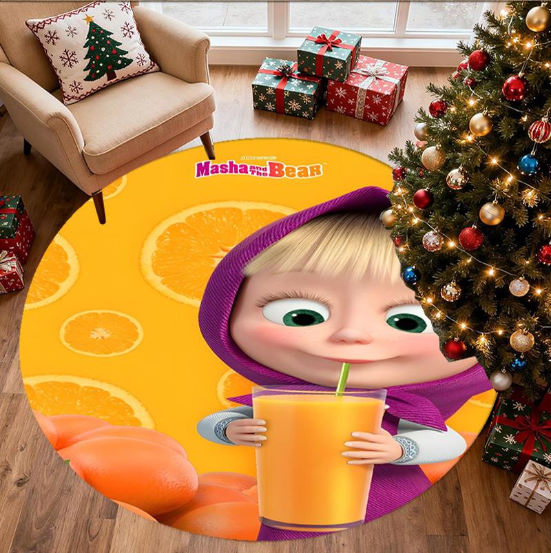 Masha and The Bear Pattern Round Rug, Indoor/Outdoor Mat, for Picnic, Gameroom, Bedroom, Office, Living Room, Home Decor Carpet, Birthday Gift