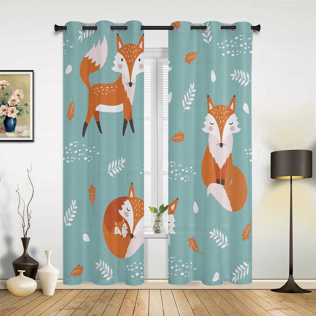 Animal Bird Fox Forest Winter Birch Tree Window Curtains Home Decor Living Room Curtains Kid's Room Cortinas For Kitchen Bedroom