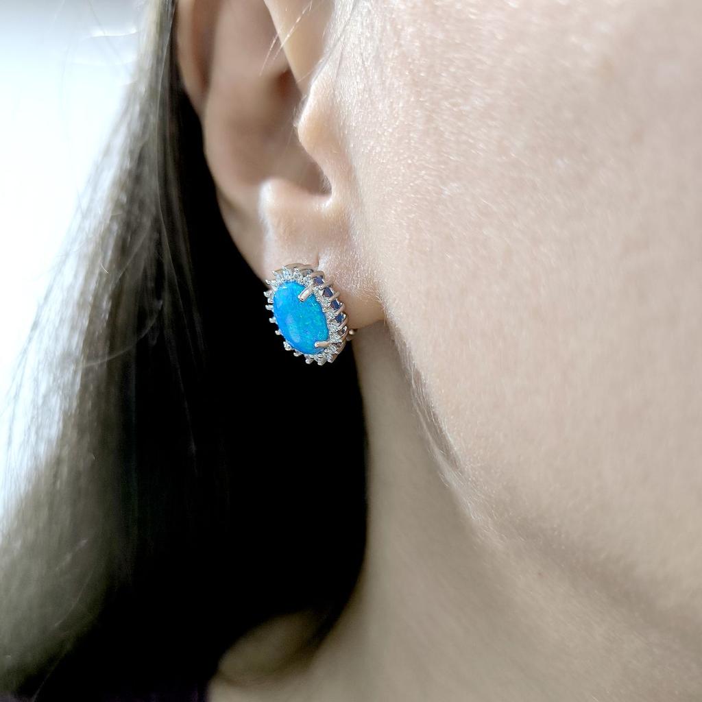 Серебряные серьги с опалом 2.616ct, фианитами (2174240)