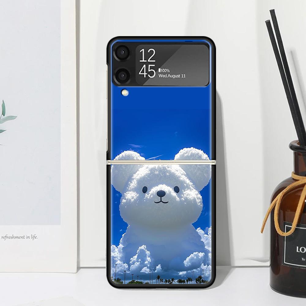 Sunny Clouds Teddy Bear Phone Case Cover for Samsung Galaxy Z Flip 7 6 5 4 3 5G Flip3 Flip4 Flip5 ZFlip6 ZFlip7 Black Fundas Cle